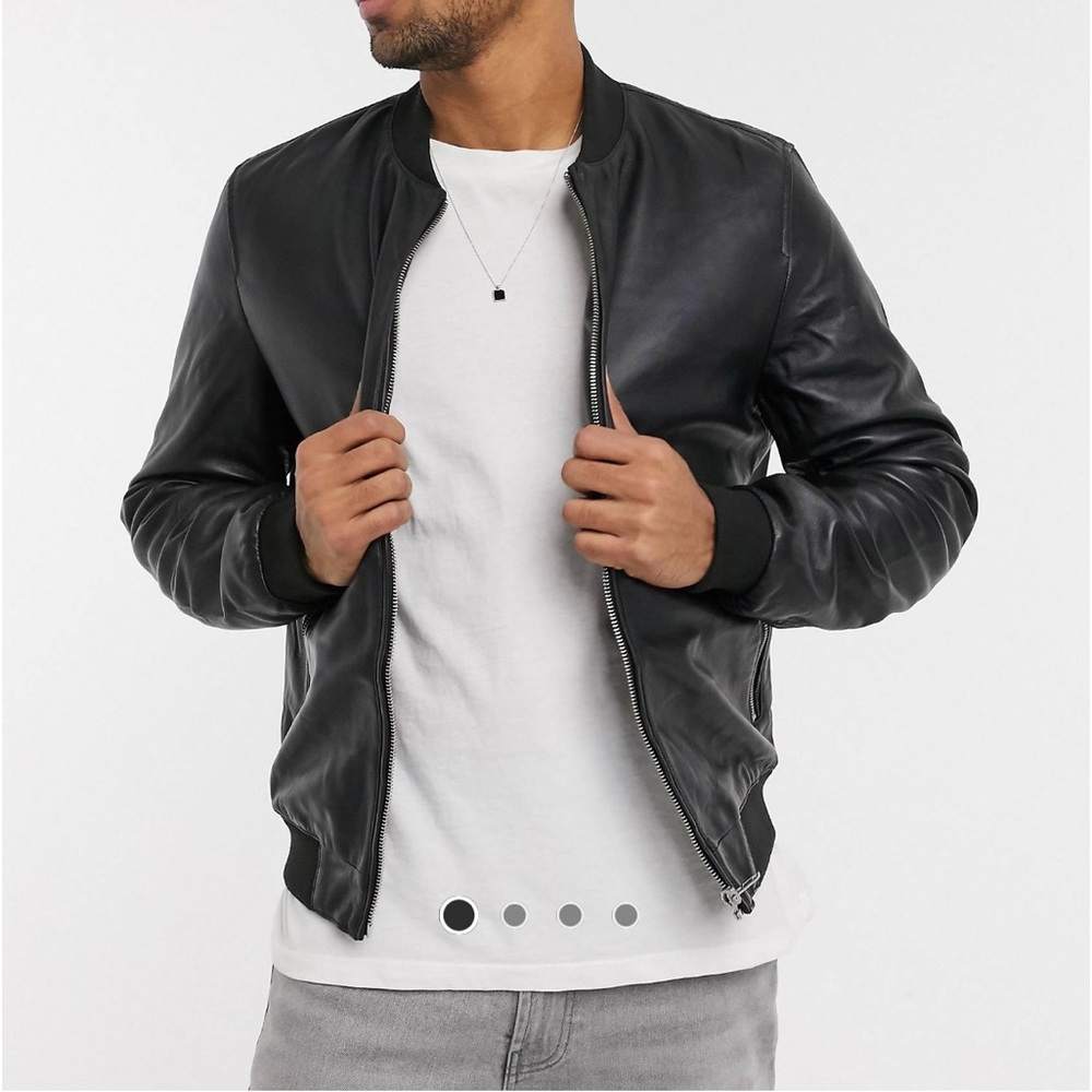Asos Design Leather Bomber Jacket View 4